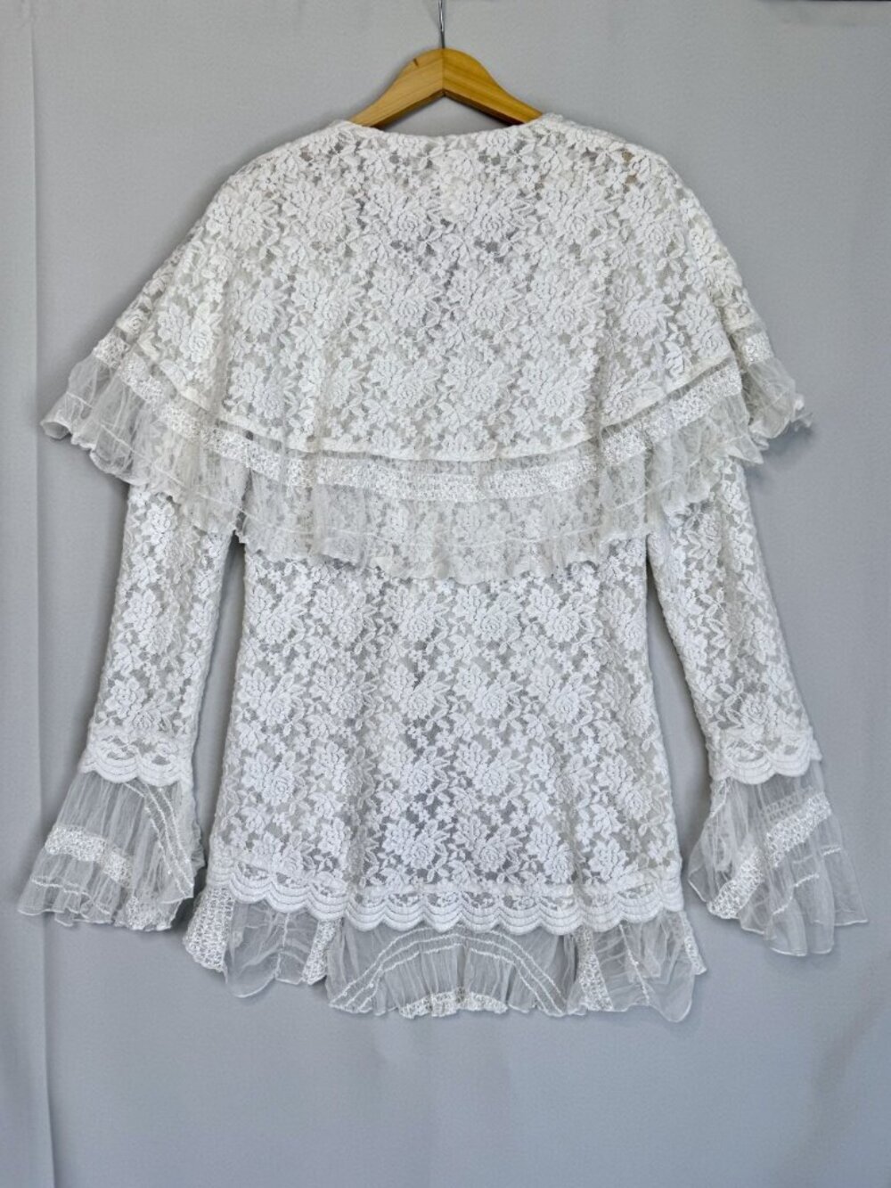 90s Vintage Design Today's White Stretch Lace Tunic Maxi Skirt Cord Set Large - Picture 7 of 16